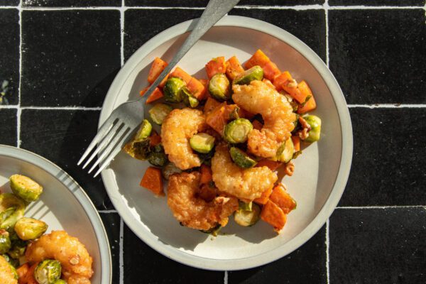 Shrimp & Brussels & Butternut Squash Sheet Pan