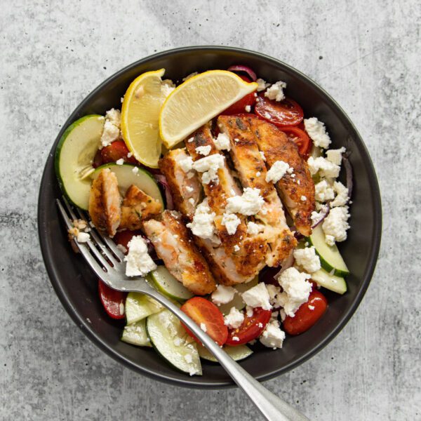 Crisp Greek Salad with feta, cucumbers and tomato