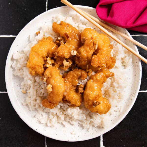 Creamy Coconut Rice with Honey Walnut Shrimp