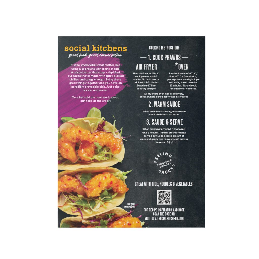 social kitchens nutrition crispy sweet chilli king prawns back of package