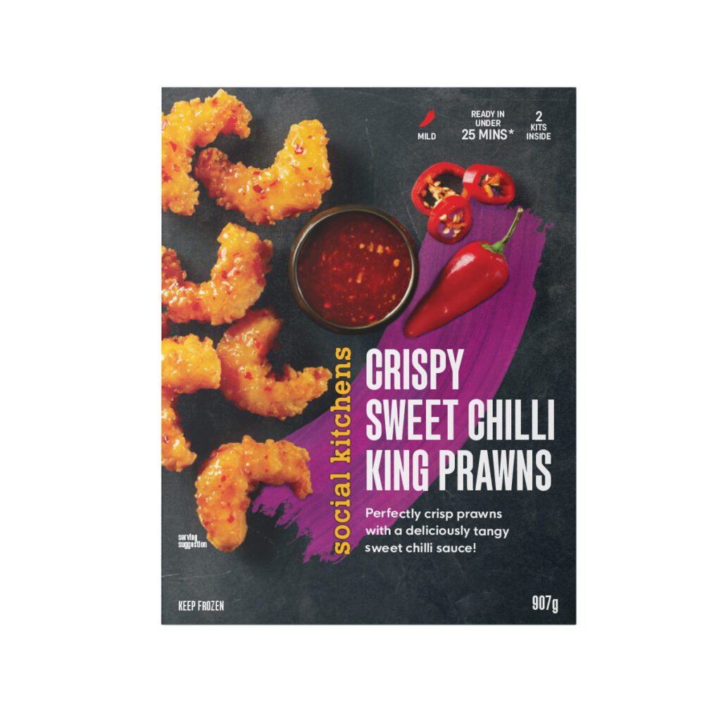 social kitchens nutrition crispy sweet chilli king prawns front of package