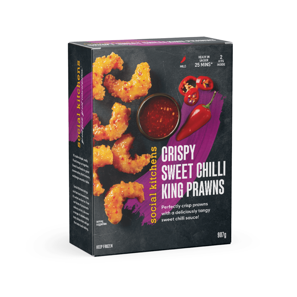 social kitchens nutrition crispy sweet chilli king prawns front of package