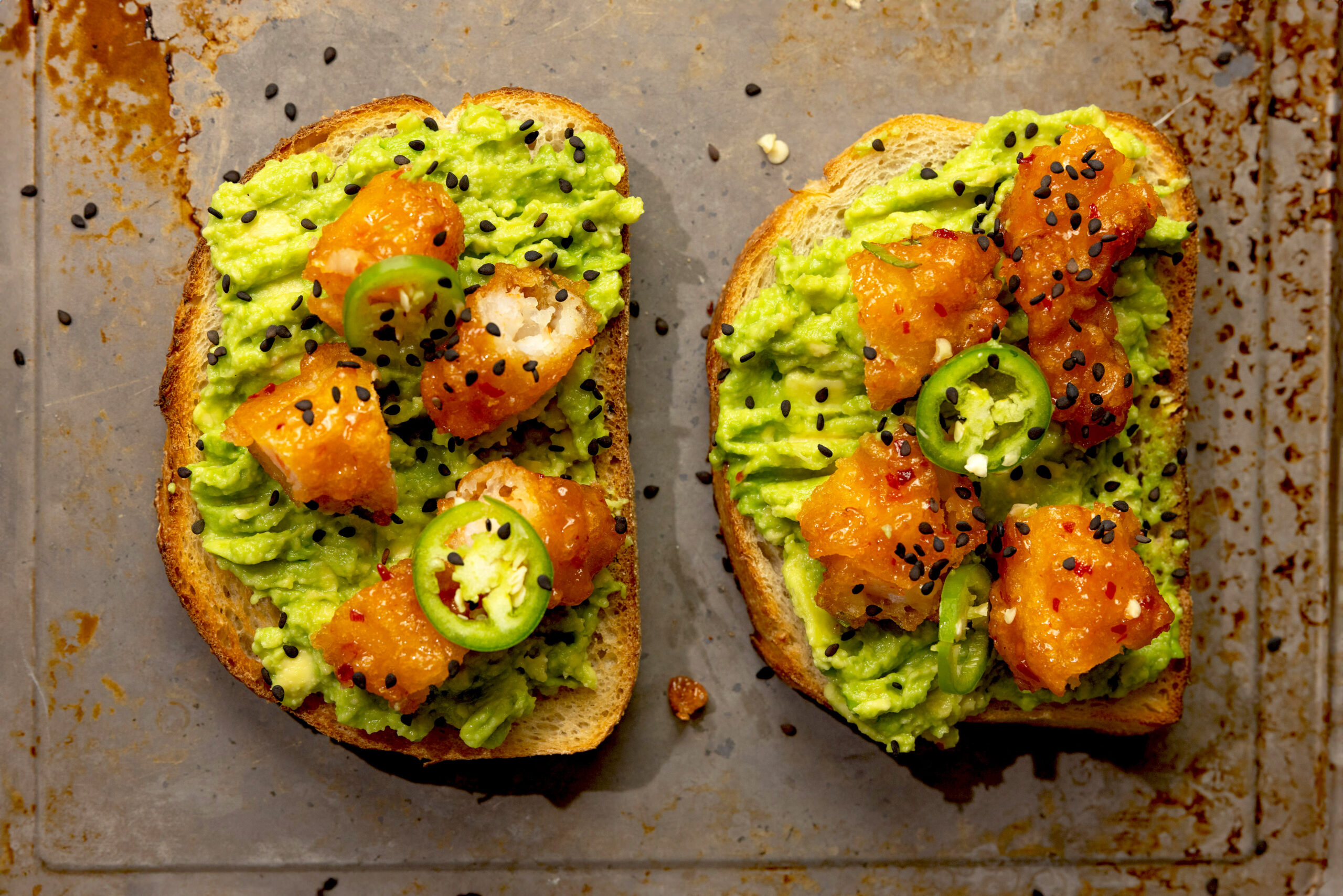 Sweet & Spicy Shrimp Avocado Toast | Social Kitchens