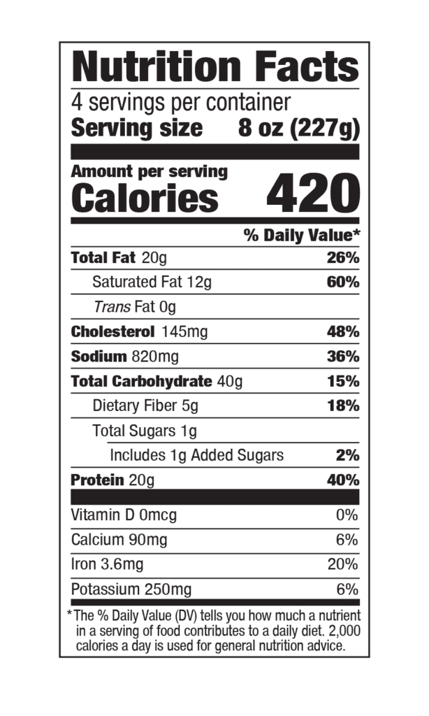 Nutrition Facts Panel of Social Kitchens Steakhouse Shrimp Linguine.